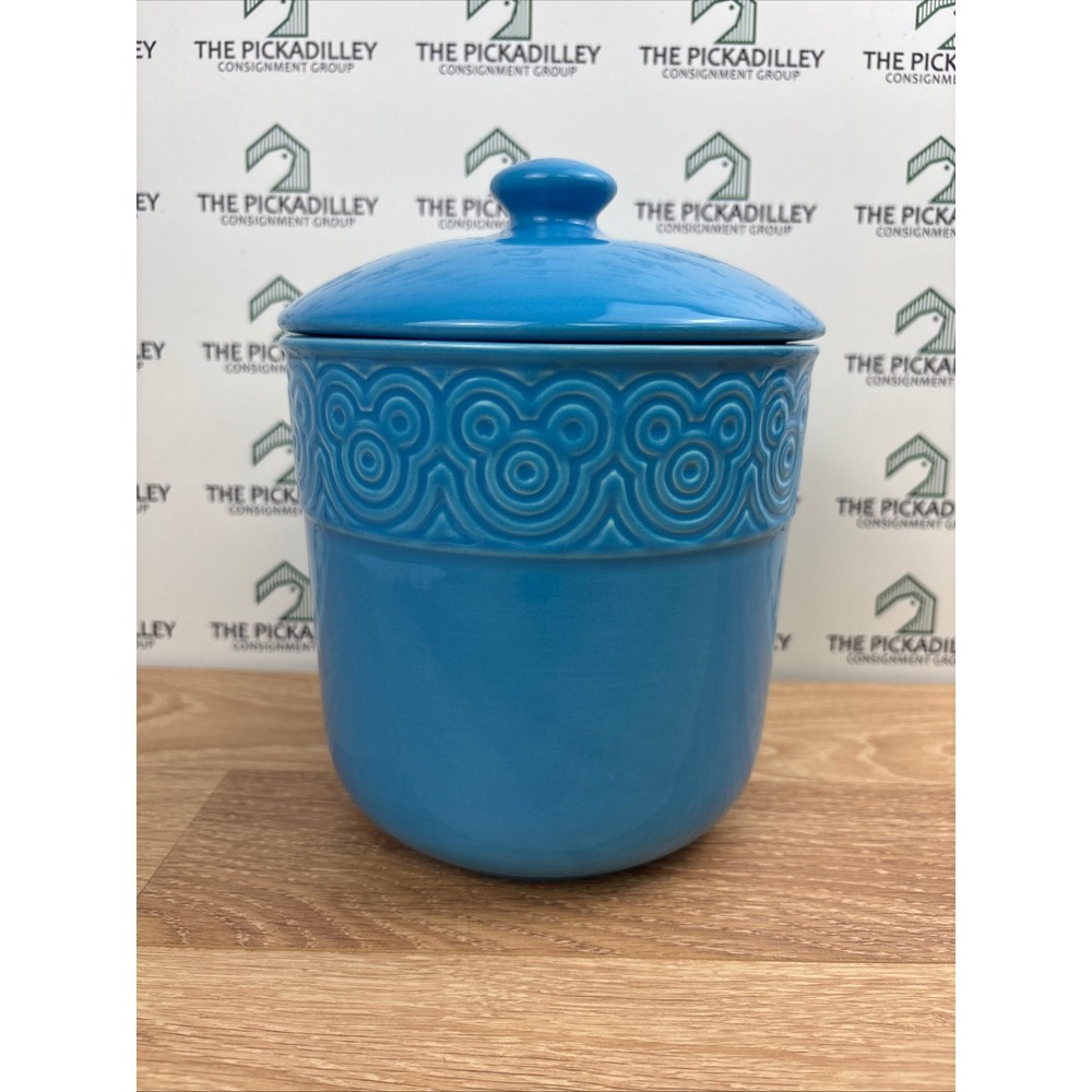 Disney Blue Ceramic Mickey Mouse Embossed Canister Jar with Lid Made in Portugal